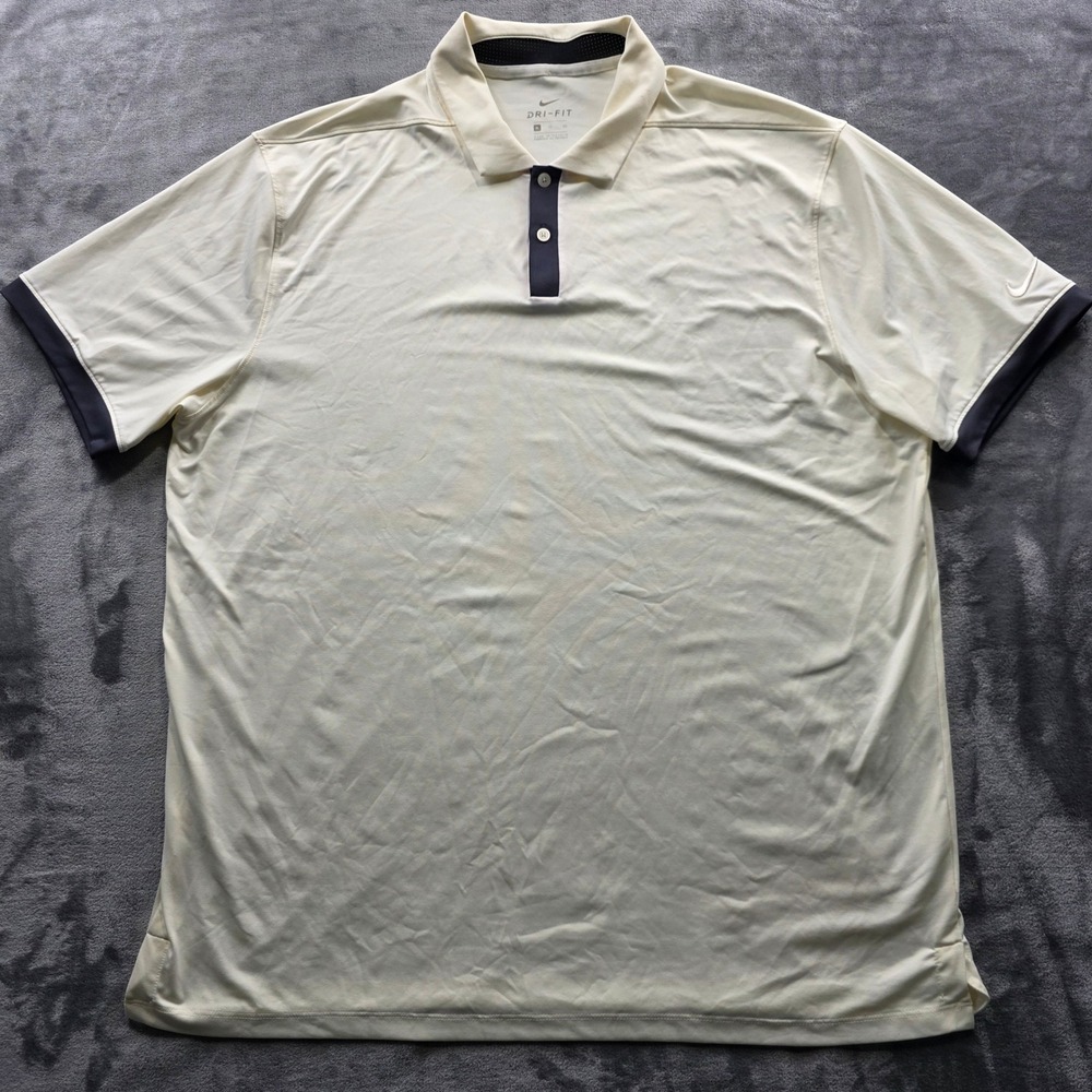 Nike Polo Shirt XL Cream Mens Regular Fit Polyester Spandex Dri-FIT Golf Top
